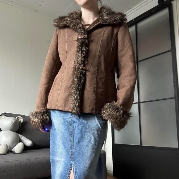 Vintage y2k Brown Faux Suede, Fur Interior Jacket - Picture 1 of 8